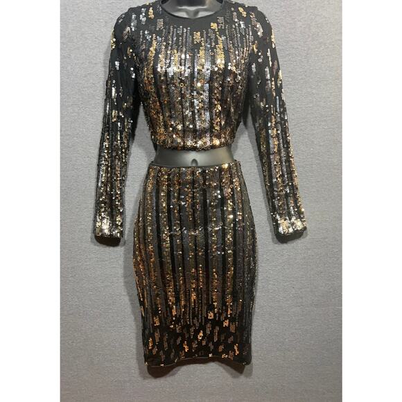 Marciano Womens Sequined Evening Cocktail Party Black 2 Piece Skirt Set Size XS - Picture 3 of 16